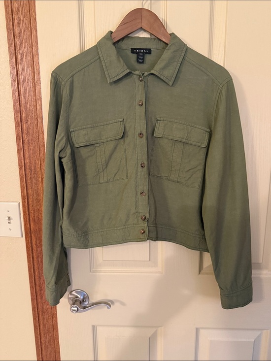 Tribal Jackets & Blazers - Tribal Olive Utility Button-Front Jacket for Women